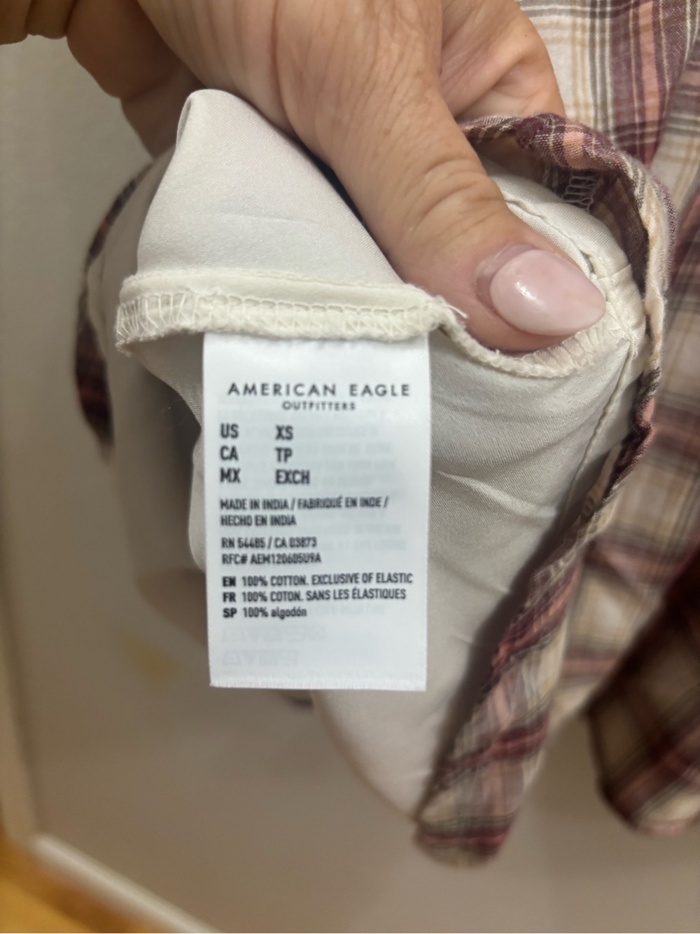 American Eagle Outfitters Burgundy and Cream Plaid Smocked Waist Dress - Picture 4 of 4